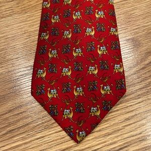 Salvatore Ferragamo red silk Necktie made in Italy Camels &‎ Monkeys